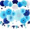 Navy Blue Party Decoration,23Pcs Hanging Paper Fans,Pom Poms Flowers,Garland String Polka Dot and Triangle Bunting Flag Packs for Boy Birthday, Bridal Shower,Baby Boy Showers,Wedding